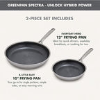 GreenPan Spectra 10" & 12" Frying Pan Skillet, Hybrid Tri-Ply Stainless Steel, PFAS-Free Ceramic Nonstick Textured Cooking Surface, Induction Cookware, Diswasher Safe, Oven & Broiler Temp to 850˚F