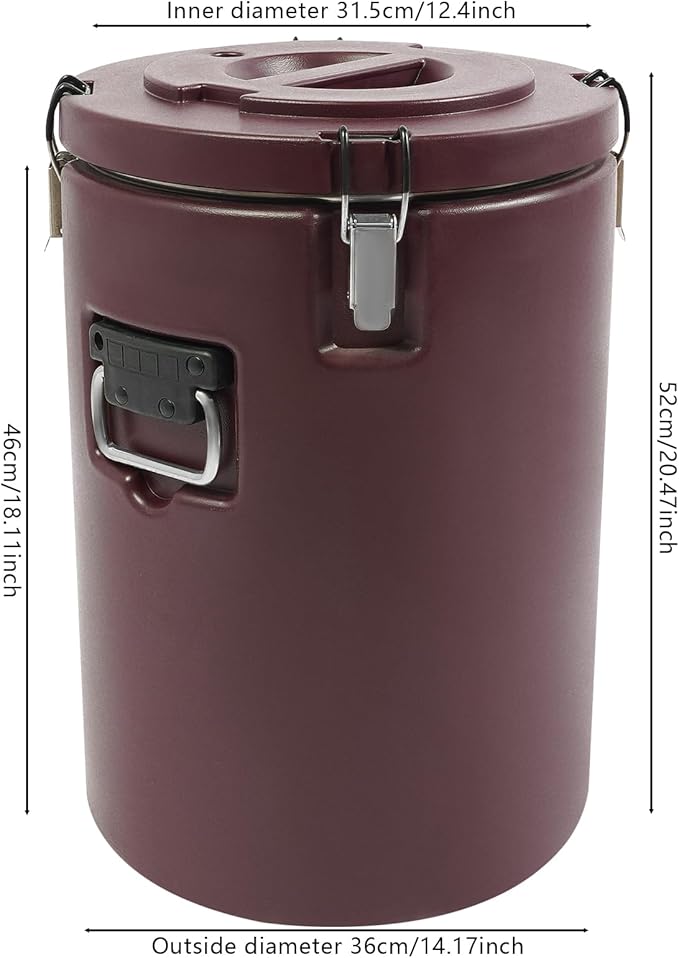 Eapmic 42.27Qt Insulated Food Container, Stainless Steel Container, 40L Commercial Soup Carrier 15 Hours Heat Preservation for Hot and Cold Food Storage Restaurant Canteen Home Lunch Use (Brown, 40L)