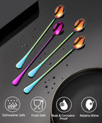 Long-handled ice tea spoon, cocktail stir spoons, stainless steel coffee spoons, ice cream scoop Set of 4 (9 IN)
