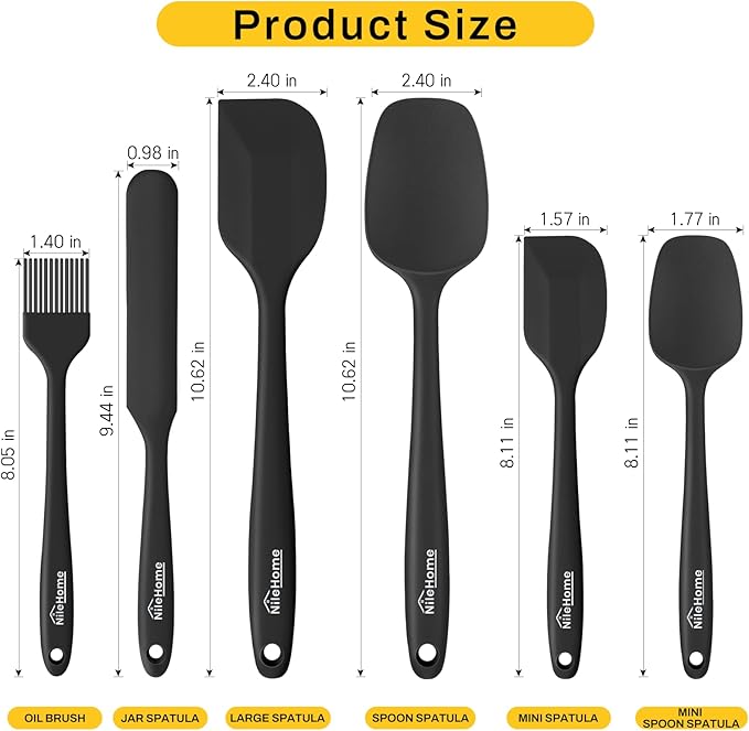 NileHome Silicone Spatula Set, 6 Pieces Food Grade Kitchen Utensils with Silicone Brush Heat Resistant BPA-free Rubber Spatula for Scraping, Baking, Cooking, Mixing