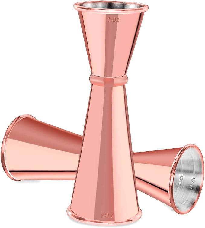 Jigger for Bartending, Briout Double Cocktail Jigger Japanese Premium 304 Food Grade Stainless Steel Jigger 2 OZ 1 OZ with Measurements Inside, Rose Gold