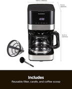 CUCKOO Classic 10-Cup Drip Coffee Maker, Easy To Use Coffee Machine with Programmable Timer, Includes Glass Coffee Pot with Two Brew Strength Settings and Reusable Mesh Filter (CCM-BD011B)