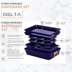 Stackable Nonstick Bakeware Set, 8 Piece Baking Pan Set, Oven Safe Carbon Steel, Includes Cookie Sheet, Muffin Pan, Loaf Pan & Roaster