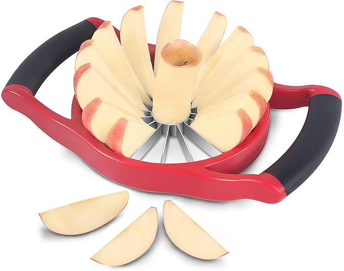 Newness 5.12 Inch Extra Large Apple Slicer, 16-Slices Heavy Duty Apple Cutter, Durable Apple Corer, Stainless Steel Apple Slicer and Corer - for Apple, Potato, Onion and More, Red