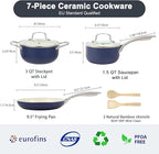 M MELENTA Pots and Pans Set, 7 Piece Nonstick Ceramic Cookware Set, Kitchen Induction Cookware Sets, Pots and Pans Non Stick with Oven Safe Handle, 100% PFOA Free, Blue
