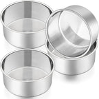 P&P CHEF 6 Inch Cake Pans Set, Round Baking Pan Stainless Steel Layer Birthday Wedding Cake Oven Pans, Non Toxic & Heavy Duty, Deep Side & Mirror Finish, Dishwasher Safe, (4Pcs)