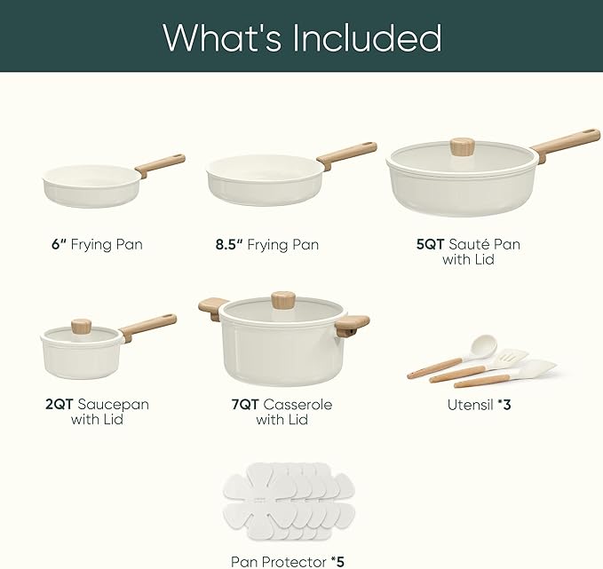 CAROTE 16pcs Ceramic Cookware Sets, Pots and Pans Set Non Stick, Healthy Cookware Set, Induction Kitchen Pots and Pans, PFAS/PFOA Free