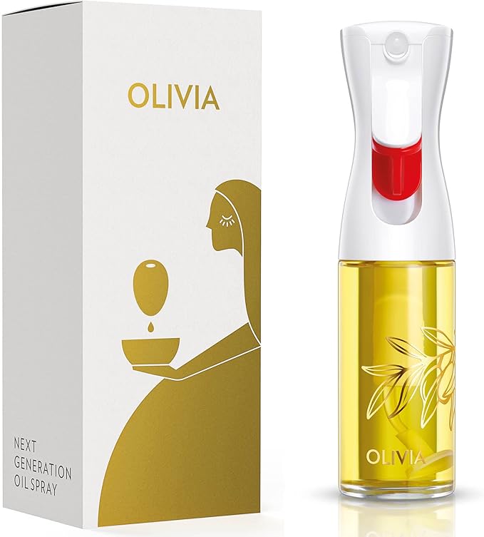 FLAIROSOL OLIVIA SIGNATURE Advanced Kitchen Oil Sprayer Technology, Fine Mist & Portion Control, Refillable Glass Olive Oil Cooking Spray Bottle for Air Fryer, Salad, BBQ, 130ml (Golden Leaves)