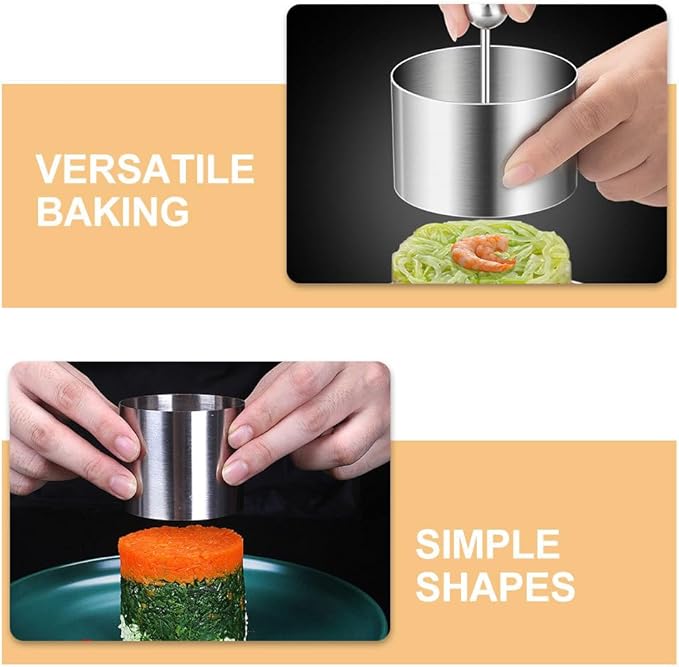 POPETPOP Round Stainless Steel Cake Rings: Round Food Molding Set - Mousse Cake Ring Mold with Press Set for Home Cooking And Baking M