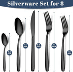 Hunnycook Silverware Set - 40PCS Stainless Steel Silverware Set for 8, Includes Forks Spoons and Knives, Utensil Sets for Home Kitchen Restaurant, Dishwasher Safe, Black