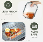 KOMUEE 10 Packs 30 oz Glass Meal Prep Containers,Glass Food Storage Containers with Lids,Airtight Lunch Bento Boxes,Microwave,Freezer and Dishwasher,Gray