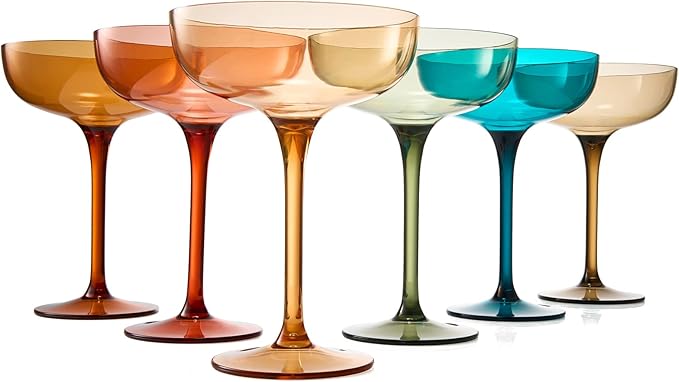Plastic Acrylic Shatterproof Martini, Margarita, Champagne & Cocktail Unbreakable Glasses, Large Coupe Glasses 15oz, 6 Set, Tritan European Design Drinkware, BPA-free,Reusable, Pool, Indoor & Outdoor