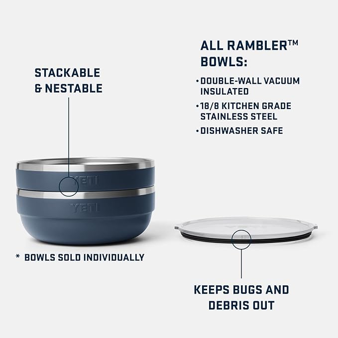 YETI Rambler Low Bowl, Vacuum Insulated, Stackable and Nestable Stainless Steel Bowl with Lid, 3.6 Quart, Cape Taupe