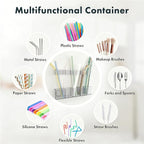 Acrylic Straw Holder for Cabinet Door - Child-Safe Organizer & Dispenser with Smooth Rounded Edges for Kitchen Accessories Storage, Adhesive Circles Included (Dark Transparent)