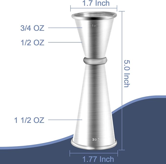 Jigger for Bartending, Briout Double Cocktail Jigger Japanese Premium 304 Food Grade Stainless Steel Jigger 2 OZ 1 OZ with Measurements Inside, Silver