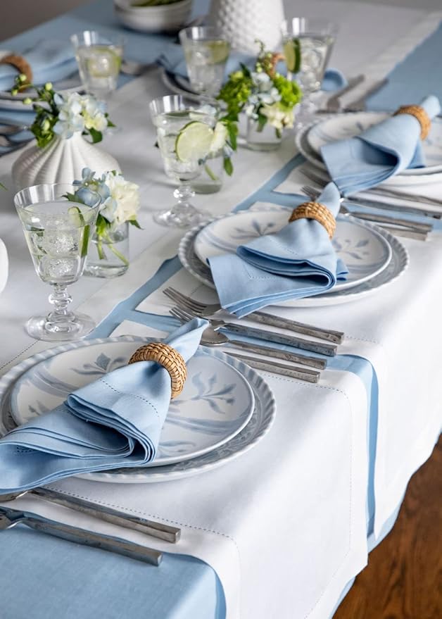 Solino Home Linen Placemats Set of 4 - Classic Hemstitch White Placemats 14 x 19 Inch - 100% Pure Linen Table Mats for Winter, Valentines, Holiday, New Year
