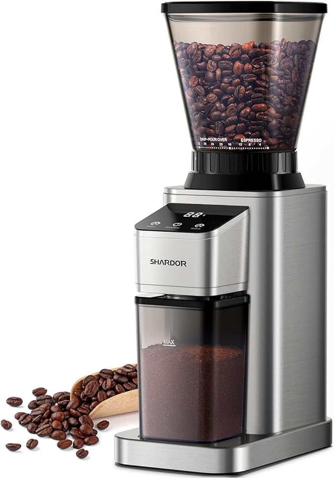 SHARDOR Professional Conical Burr Coffee Grinder, Coffee Bean Grinder with 48 Grind Settings for Espresso, Drip & French Press, Upgraded Anti-Static Technology, Precision Timer, Stainless Steel