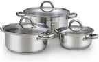 Cook N Home 6-Piece Stainless Steel Pots Set, 1.5 & 3 Qt Sauce Pots with Lids, 5.5 Qt Dutch Oven Stockpot, Induction Compatible, Dishwasher & Oven Safe, Riveted Handles