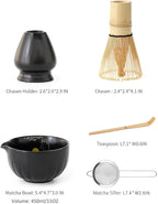 TANG PIN Premium Matcha Set - Traditional Japanese Matcha Making Kit with Spout Bowl (Chawan), Bamboo Whisk (Chasen) & Holder Stand - Complete Matcha Maker Starter Tools for Matcha Tea & Latt (Cat)