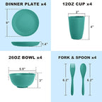 Wheat Straw Dinnerware Sets for 4, 20 PCS Unbreakable Lightweight Kids Plates and Bowls Sets, Dishwasher Microwave Safe Dinnerware Set, Perfect for Kitchen Dorm Camping Outdoor - Green