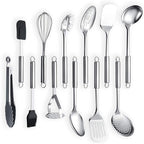 Berglander Cooking Utensil Set 12 Piece Stainless Steel Kitchen Tool Set, Include Cooking Spoon, Spatula, Whisk, Cooking Tong and etc (12 Pieces)