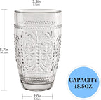 CREATIVELAND Colored Vintage Drinking Glasses Set of 4, 15.5 oz Romantic Embossed Water Glasses, Colored Tumblers Tempered Glass for Juice, Beverages, Beer, Cocktail (Gray)