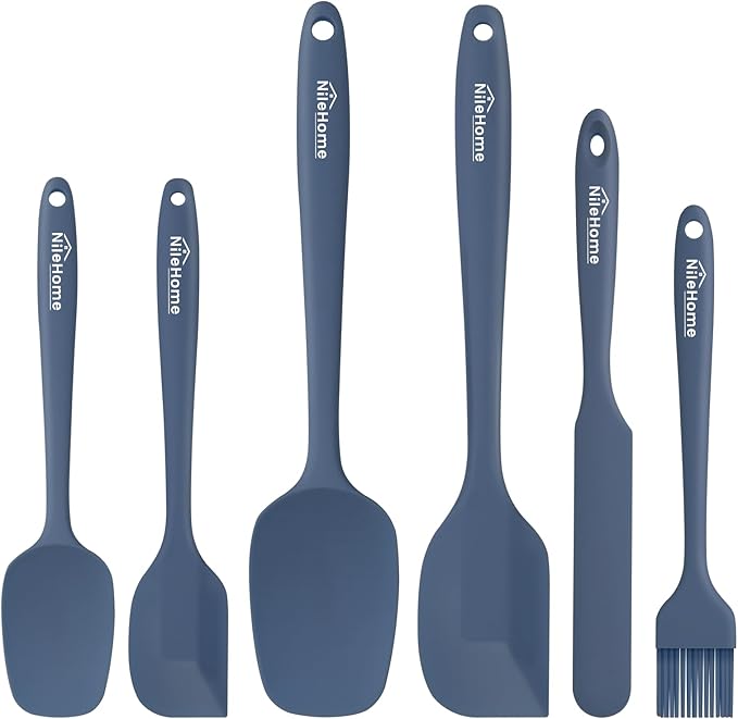 NileHome Silicone Spatula Set, 6 Packs Food Grade Kitchen Utensils with Silicone Brush Heat Resistant BPA-free Rubber Spatula for Scraping, Baking, Cooking, Mixing, Haze blue