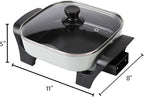 8" Electric Skillet with PFAS-Free Non-Stick Ceramic Coating, Removable Electric Frying Pan with Adjustable Temperature, Reversible Design, Tempered Glass Lid, Green