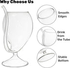 Tlence 4 Pack Straw Wine Glass, 12 OZ Sipping Wine Glasses with Built-in Straw, Creative Tube Cocktail Goblets, Clear Funny Decanter Cups for Juice Ice Cream Champagne Party Glassware Barware