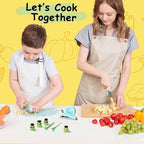 Kibbidea 13 Pcs Kids Kitchen Knife Set, Kids Cooking Sets Real with Cutting Board, Peeler, Serrated Edges Stainless Steel Toddler Safe Knife, Sandwich Cutter (Blue)