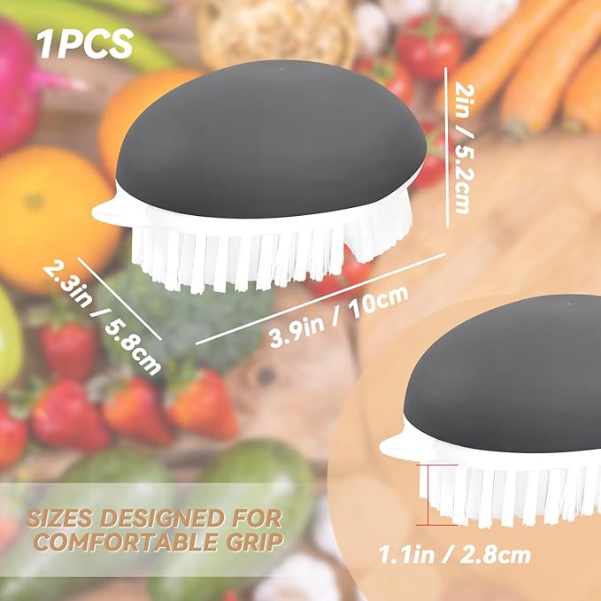 Vegetable Brush Potato Scrubber Brush Non Slip Comfortable Fruit Cleaning Tools for Washing Fruit Mushrooms Carrot or Tough-Skinned Vegetables (1 Pack Grey)