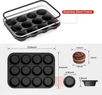 Silicone Muffin Pan for Baking: 12 Cup Muffin Pan with Metal Reinforced Frame, Regular Size Cupcake Egg Bites Molds for Baking, BPA Free Silicone Muffin Tray, Dishwasher Safe (1 Pack, Black)