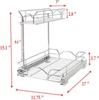 OCG Under Sink Cabinet Organizer Two Tier Pull Out Shelf (11.75W x 17D), Under Sink Sliding Shelf for Kitchen Bathroom Cabinet 2 Tier Chrome