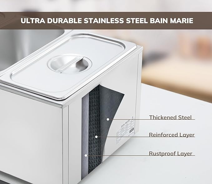 SYBO Food Warmer Commercial Grade Stainless Steel Bain Marie Easy to Clean Steam Table for Buffet Catering and Restaurants, ETL, CE ROHS Certified for Commercial, Safety (3 Sections)