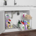 OCG Under Sink Cabinet Organizer Two Tier Pull Out Shelf (14.75W x 17D), Under Sink Sliding Shelf for Kitchen Bathroom Cabinet 2 Tier Chrome