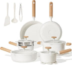 CAROTE Ceramic Cookware Set Nonstick, 21pcs Pots and Pans Set Nonstick, Non-Toxic & PFAS-Free, Dishwasher, RV/Camping Cookware Set, Cooking Pots with Lids, Charcoal Black, Cream