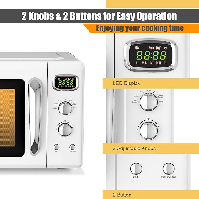 MAT EXPERT 0.9 Cu.ft Microwave Countertop, Digital Timing & 5 Micro Power, 25L Small Microwave w/Glass Turntable & 6 Preset Buttons, Delayed Start Function, 900W Mini Microwave w/Child Lock