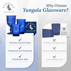 Cobalt Blue Glassware drinking glasses Set of 6, Handcrafted 8-Ounce Cups with Vintage Sunflower Pattern, Sturdy Lead-Free, Dishwasher Friendly blue drinking glasses with matching highball and goblets
