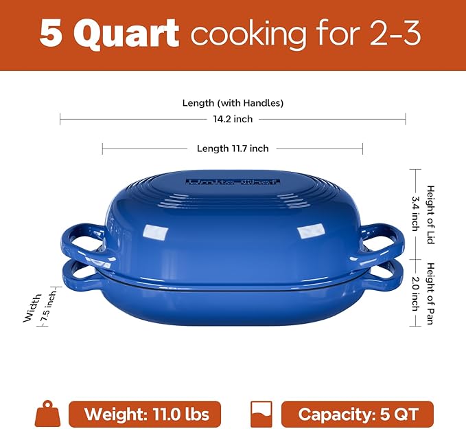 Enameled Cast Iron Dutch Oven for Bread Baking - incl. Sourdough Bread-Baking Supplies like Banneton Bread-Proofing Basket - 5QT Loaf Cast Iron Bread Oven Pan with Lid Meatloaf Pan with Lid, Sour Sough Tools, Lame(Blue）