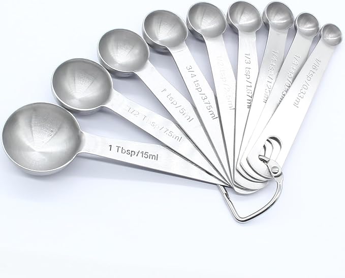 Luomorgo 9 Pc Measuring Spoons Set, Stainless Steel, 1/16 to 1 tbsp