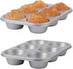 Nonstick jumbo Muffin Pans 6 Cups，2 Pack Extra Large Cupcake Tins for Baking，Premmium Non-stick Coating for Non-Toxic,Heavy Duty Carbon Steel, 3.5 dia,Deep Muffin Tray