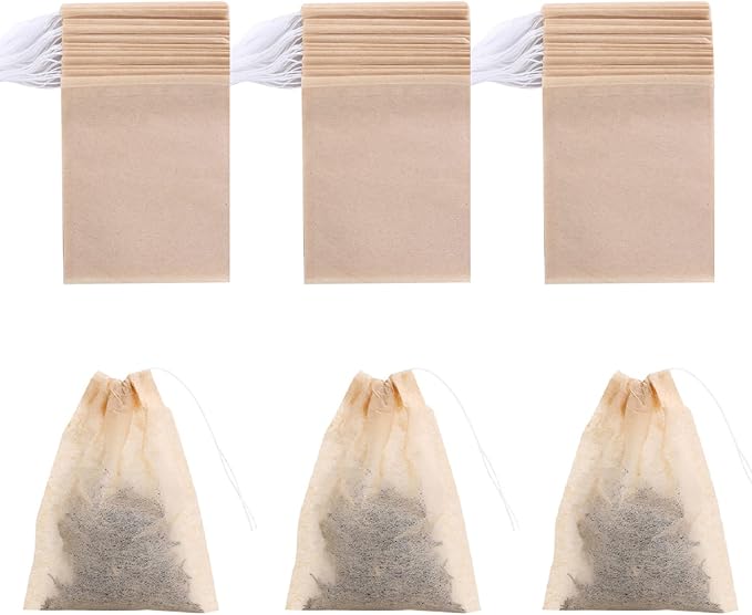 400 Pack Disposable Drawstring Tea Filter Bags Safe & Natural Unbleached Paper Tea Infuser Drawstring Empty Bag for Loose Leaf Tea (5 x 7cm, Natual Color)