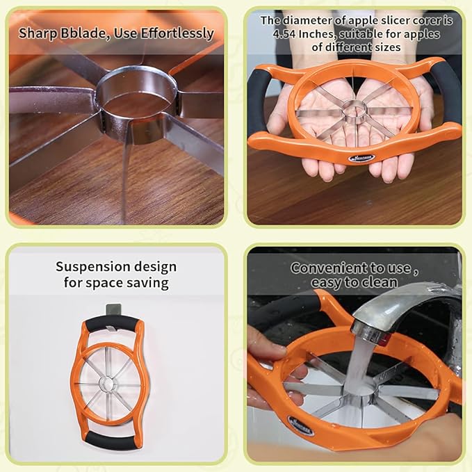 Newness 5.12 Inch Extra Large Apple Slicer, Heavy Duty Apple Slicer 8 Slices, Durable Apple Corer, Stainless Steel Apple Slicer and Corer - for Apple, Potato, Onion and More, Orange