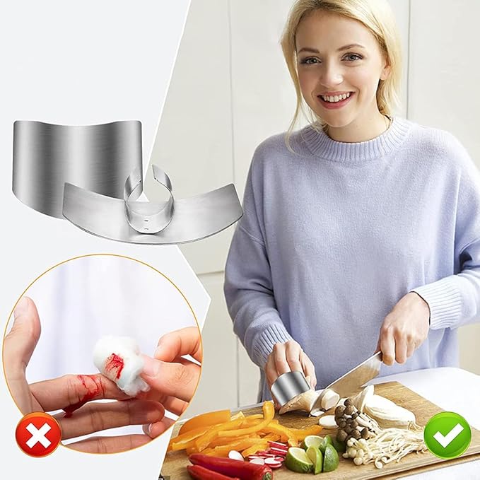 SHINEOFI 8pcs Stainless Steel Finger Guards Kitchen Hand Protectors Safety Cutting Guards for Vegetable and Fruit Chopping Dicing Cooking Tool Set