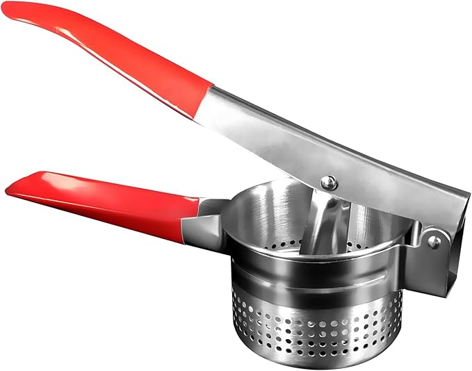 13.5oz Stainless Steel Vegetable Squeezer, Non-Slip Red Silicone Handle, Metal Vegetable Water Squeezer Squeezing Vegetable Liquid