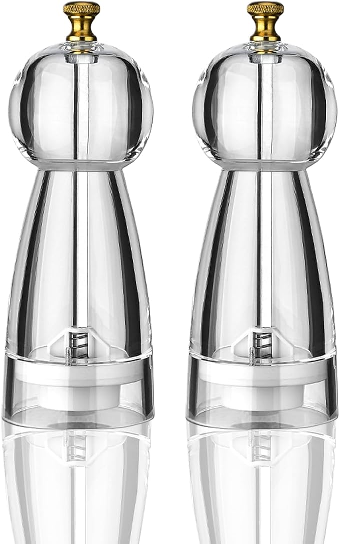 Acrylic Pepper Grinder Set Salt and Pepper Grinder Manual Pepper Mill Set with Adjustable Coarseness Acrylic Salt and Pepper Shakers, Enjoy Fresh Ground Pepper Spices Salt Grinder