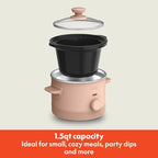 bella 1.5 Qt Slow Cooker with 3 Heat Manual Control, Ceramic Nonstick Coating, Dishwasher Safe Stoneware Pot and Tempered Glass Lid, Tangle Free Cord Wrap & Cool Touch Handles, Blossom