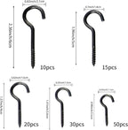 125 Pieces of Screw Cup Hook Set 5 Sizes Ceiling Small Hooks Wardrobe Decoration Hanging Accessories for Hanging Outdoor or Indoor use (0.98" 1.41" 1.57" 1.96" 2.36") (Black)