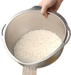Rice Washer Strainer Bowl Quinoa Washing Bowl Stainless Steel Colander Versatile Side Drainers for Cleaning Rinsing Fruits, Vegetables, and Beans - Multifunctional Drain Basket