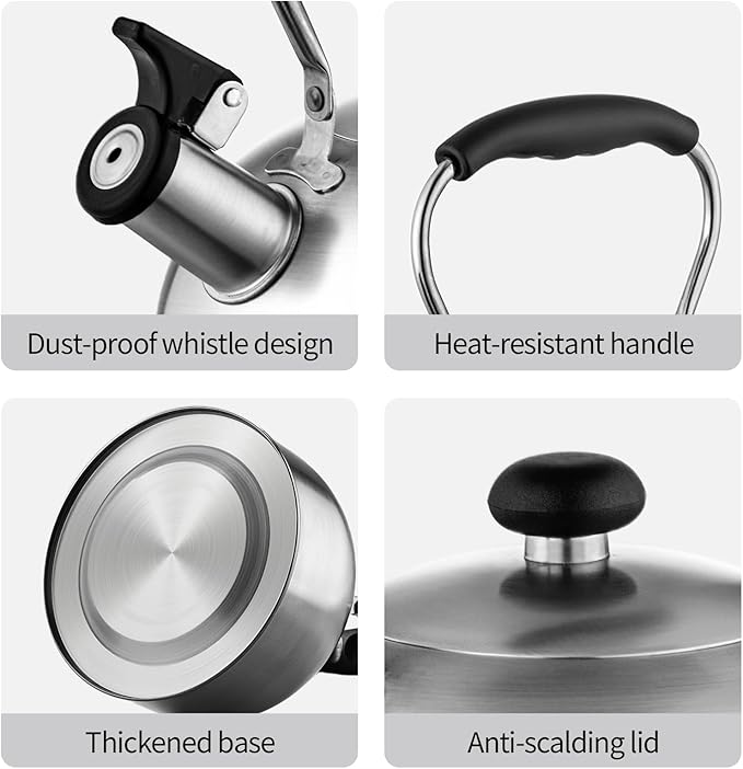 Whistling Tea Kettle – 2.64 Quart Stovetop Teapot, Stainless Steel Water Kettle for Camping & Kitchen, Foldable Handle – Perfect for Coffee & Tea